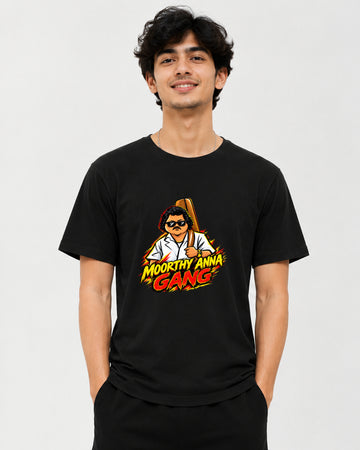 Moorthy Anna Gang graphic T-shirt front view – Tamil cinema-inspired fan streetwear tee