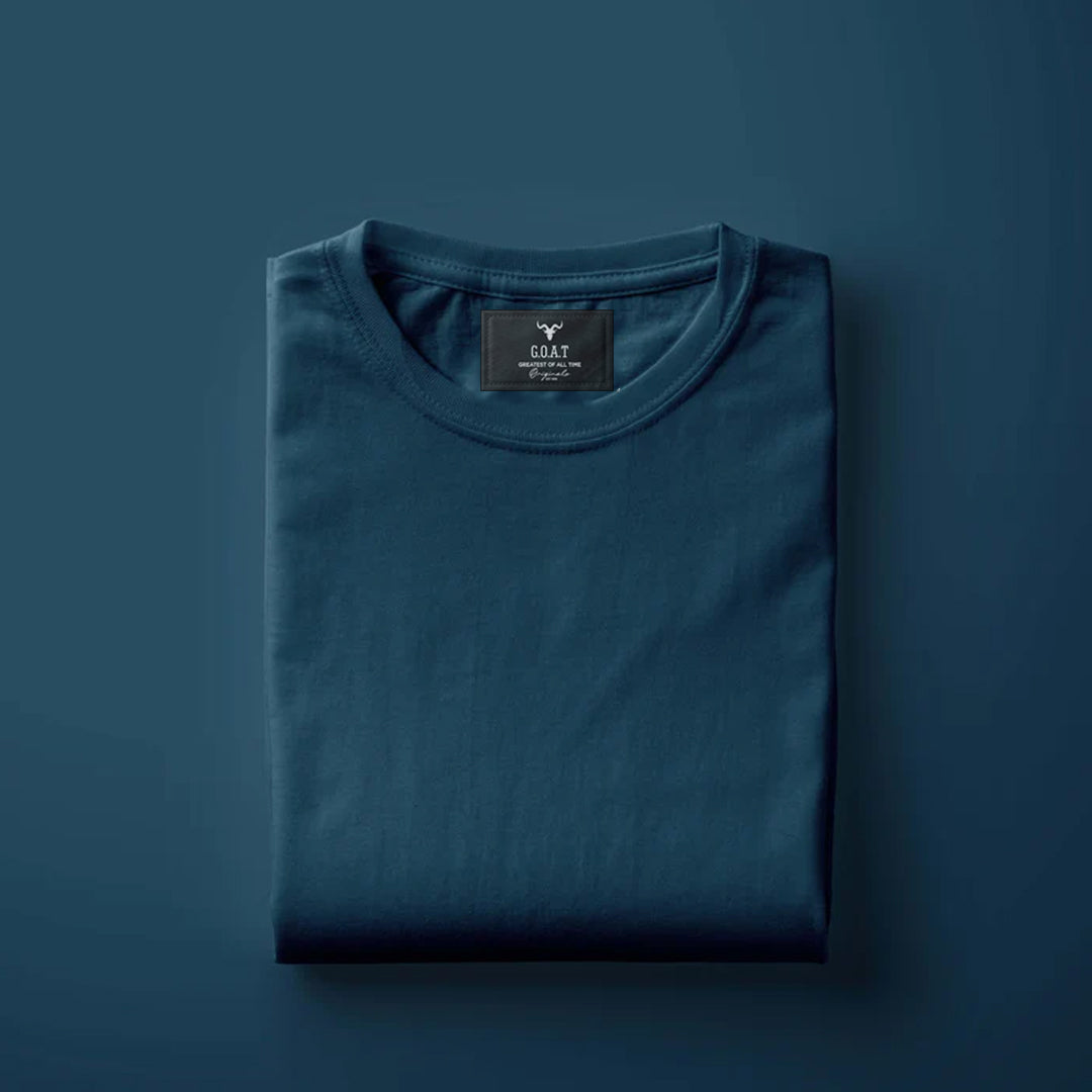 Men's Round Neck Plain T-Shirt Petrol Blue