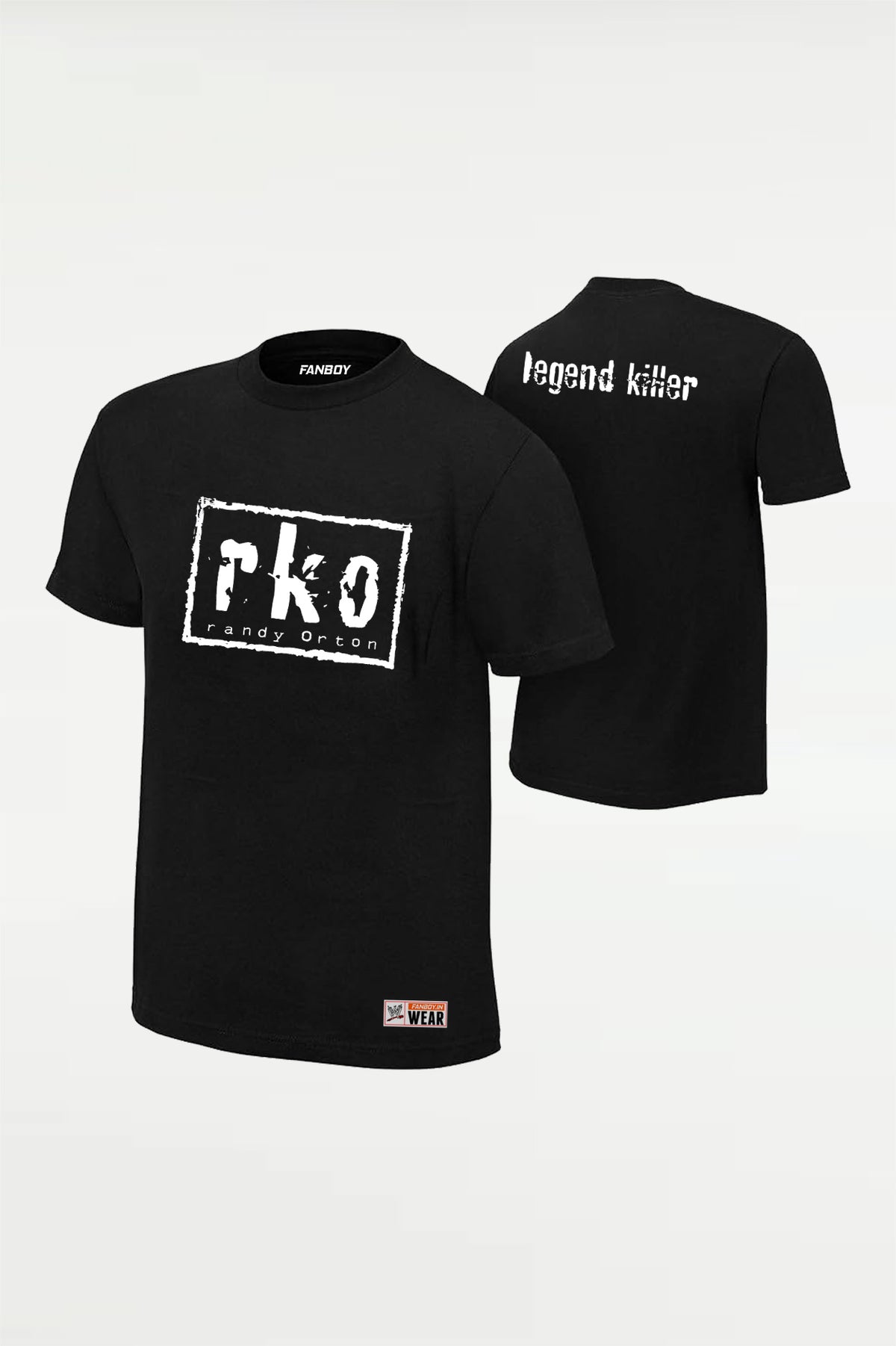 Front and back view of RKO nWo Randy Orton WWE black T Shirt