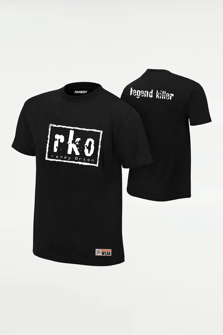 Front and back view of RKO nWo Randy Orton WWE black T Shirt