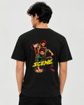 Back view of the black SCENE graphic T-shirt showing the garment design and fit