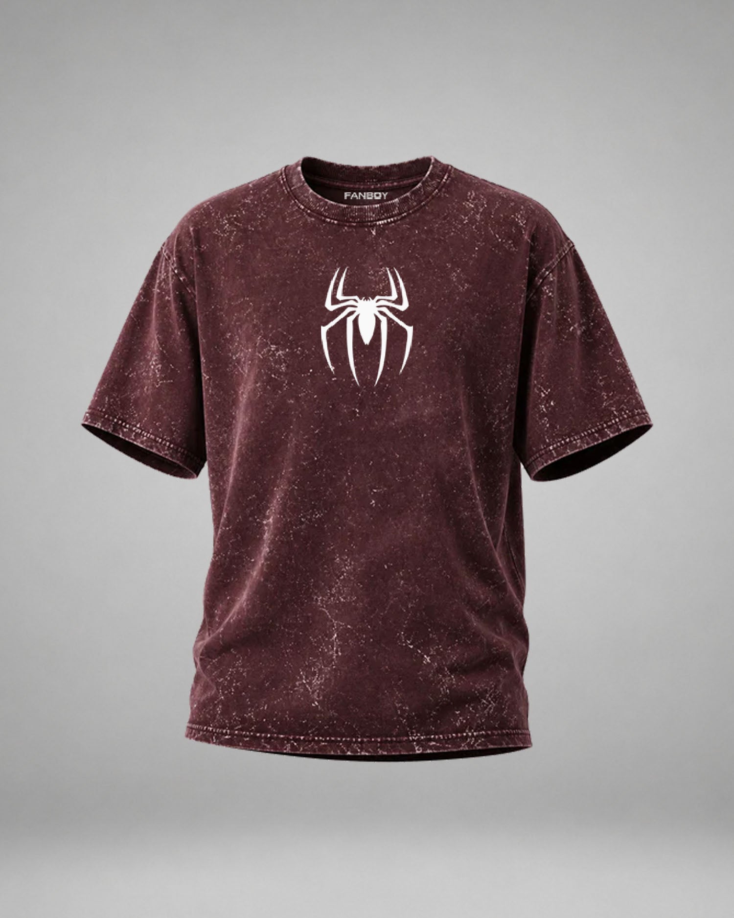 Unisex Acid Wash Oversized T-Shirt Size Chart by FANBOY featuring XS to 2XL measurements with chest and length dimensions in inches for the perfect oversized fit.