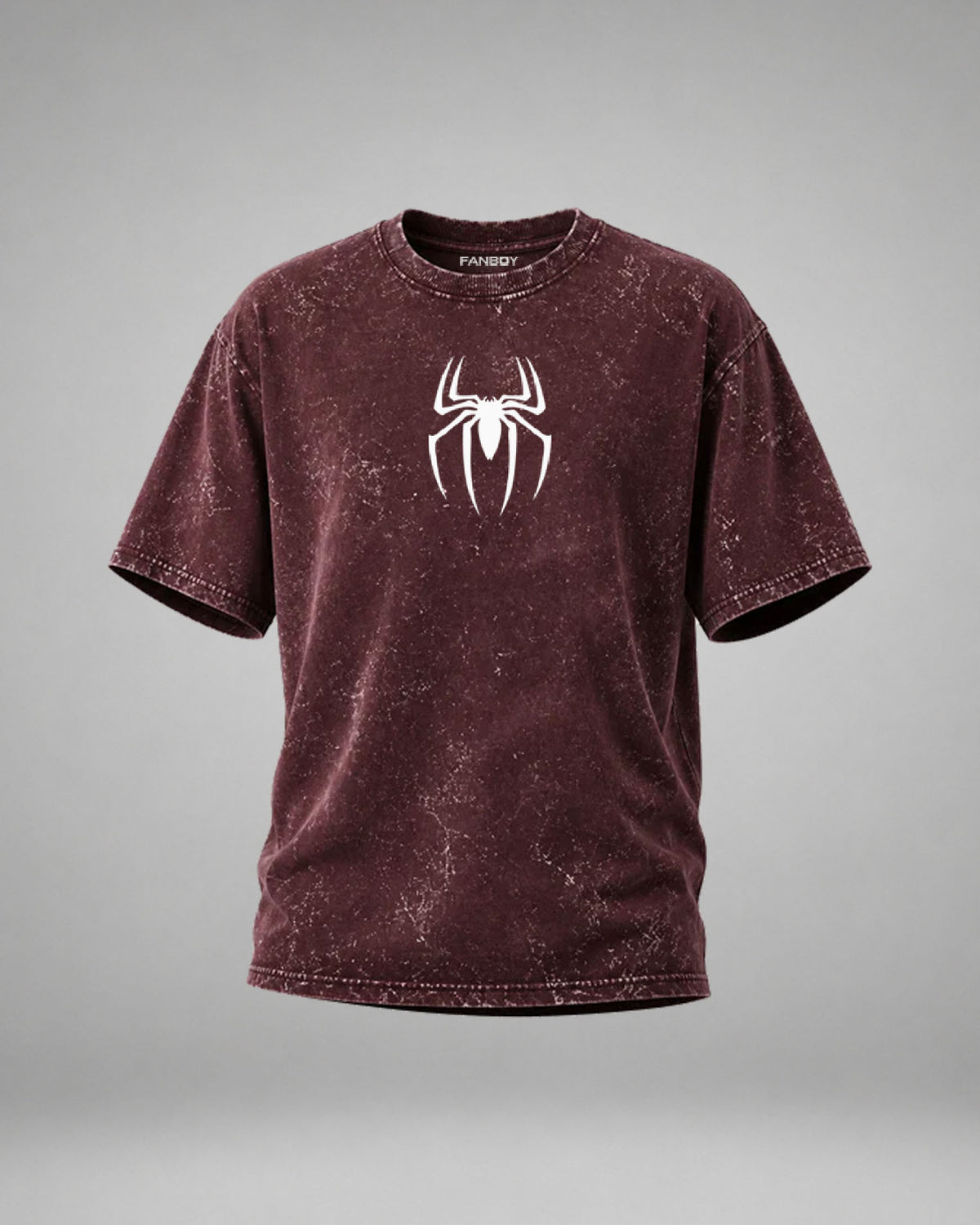 Unisex Acid Wash Oversized T-Shirt Size Chart by FANBOY featuring XS to 2XL measurements with chest and length dimensions in inches for the perfect oversized fit.