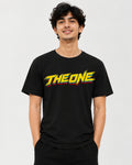 THE ONE SCENE graphic T-shirt front view with bold yellow typography and red and teal accents