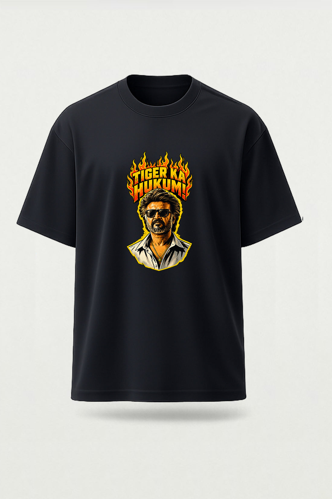 Tiger Ka Hukum Tamil cinema fan graphic T-shirt front view, movie-inspired fan apparel from TheFanboy.in