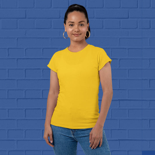 Women's Plain Round Neck T-shirt golden Yellow– Hawkty