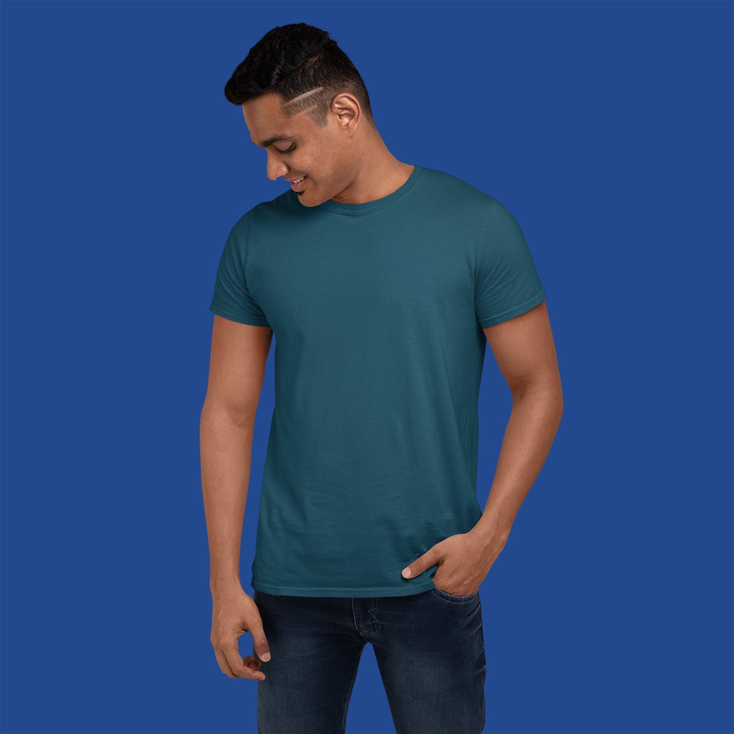 Men's Round Neck Plain T-Shirt Petrol Blue