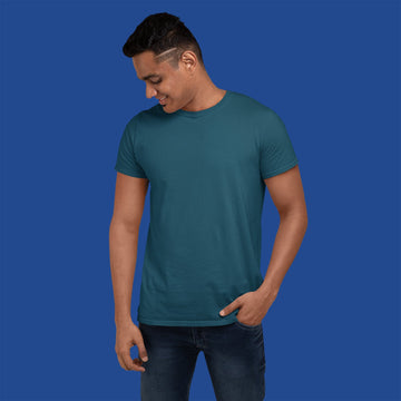 Men's Round Neck Plain T-Shirt Petrol Blue