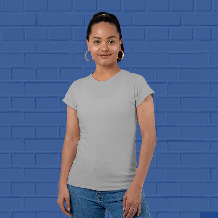 Women's Plain Round Neck T-shirt Grey Melange– Hawkty