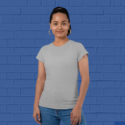 Women's Plain Round Neck T-shirt Grey Melange– Hawkty