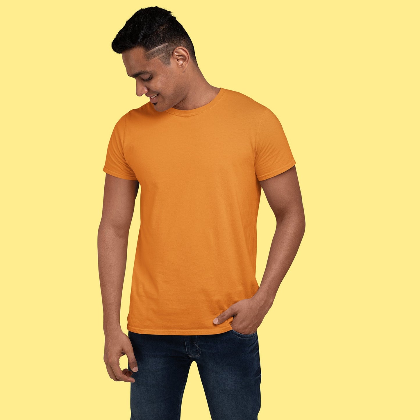 Men's Round Neck Plain T-Shirt Orange