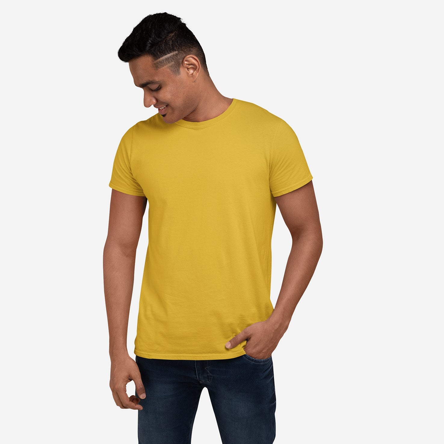 Men's Round Neck Plain T-Shirt Musturd Yellow