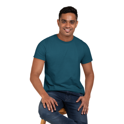 Men's Round Neck Plain T-Shirt Petrol Blue