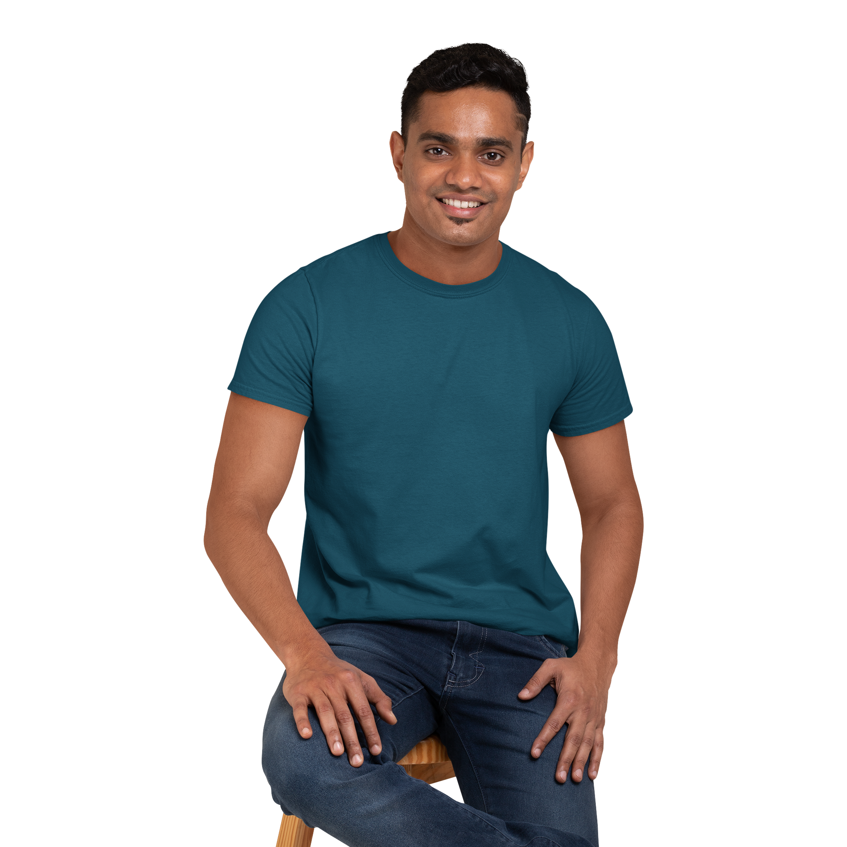 Men's Round Neck Plain T-Shirt Petrol Blue