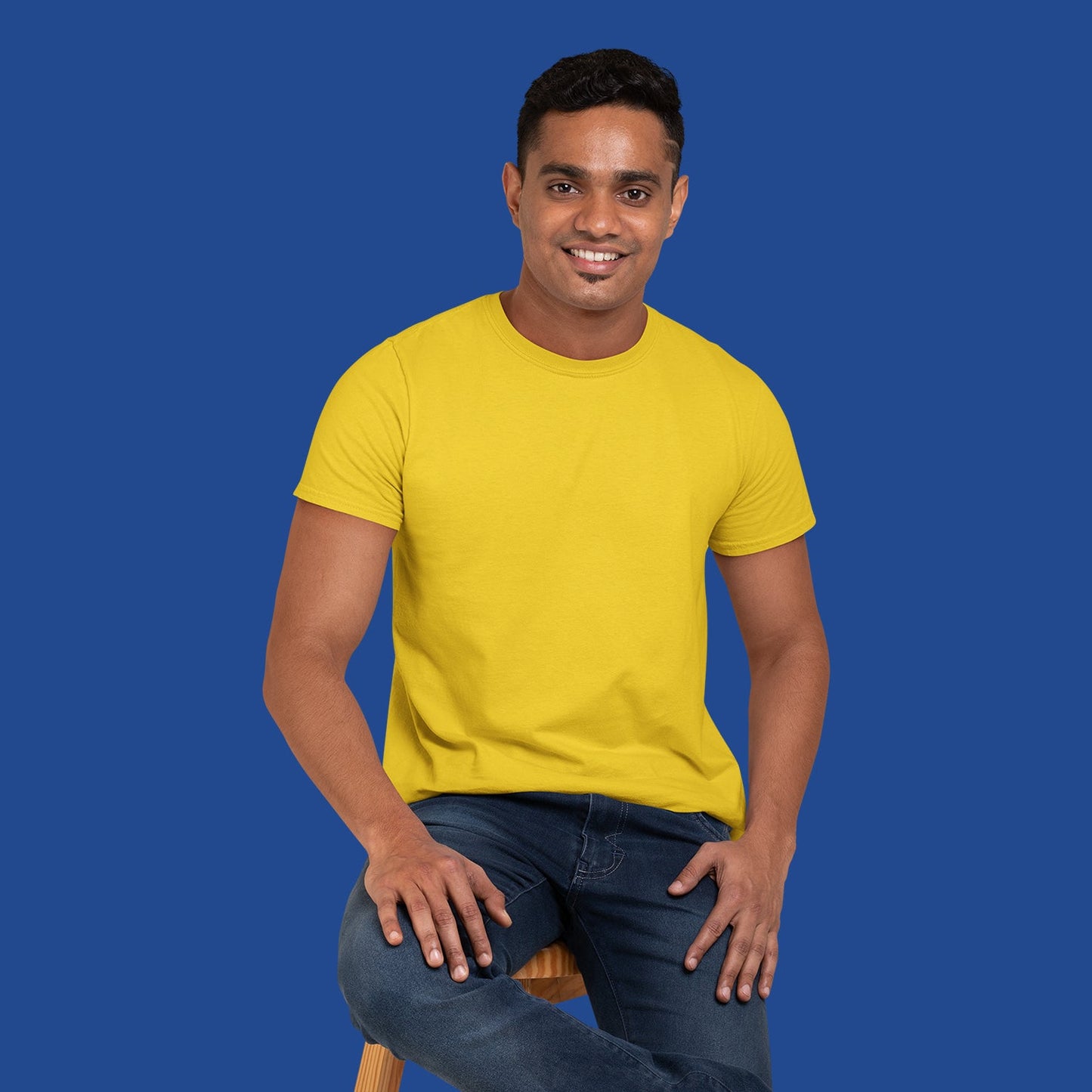 Men's Round Neck Plain T-Shirt Yellow