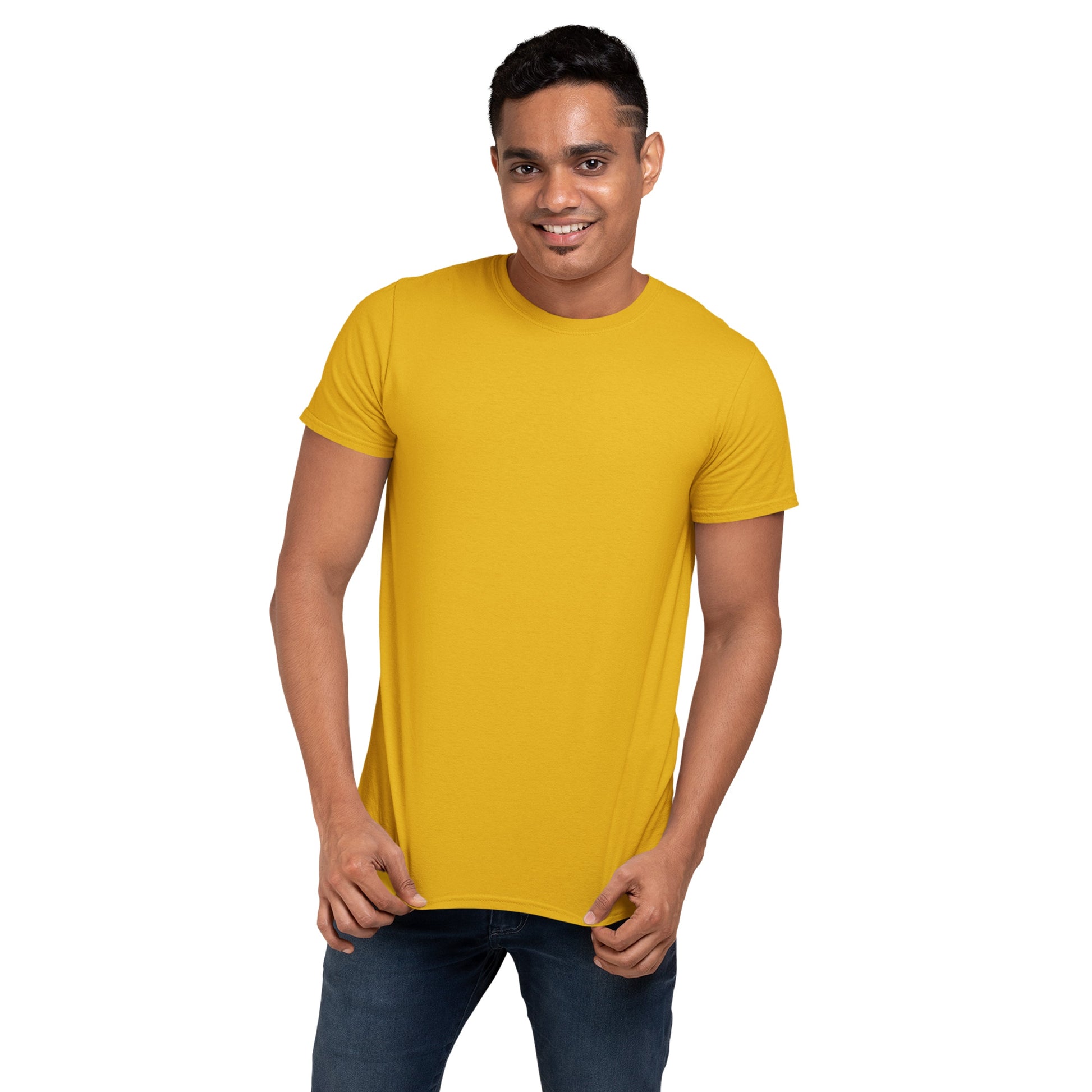 Men's Round Neck Plain T-Shirt Musturd Yellow