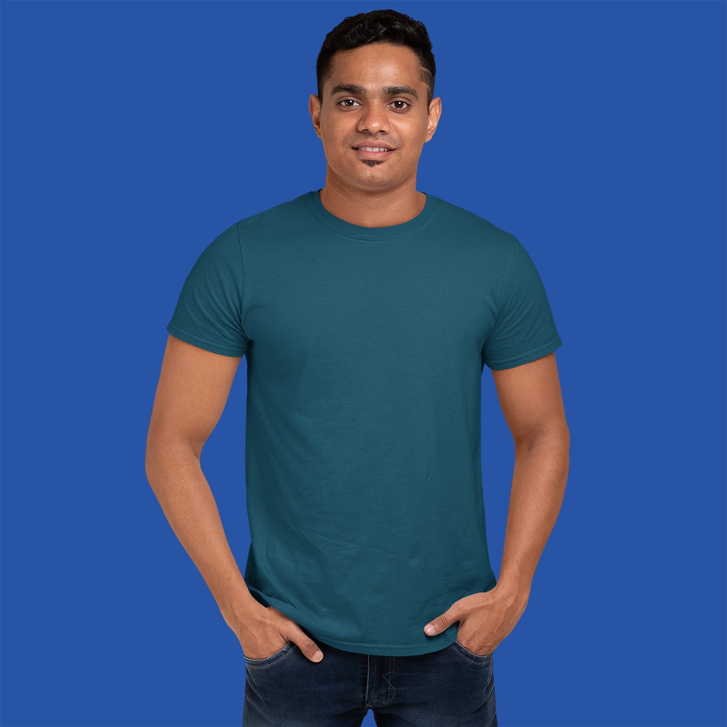 Men's Round Neck Plain T-Shirt Petrol Blue