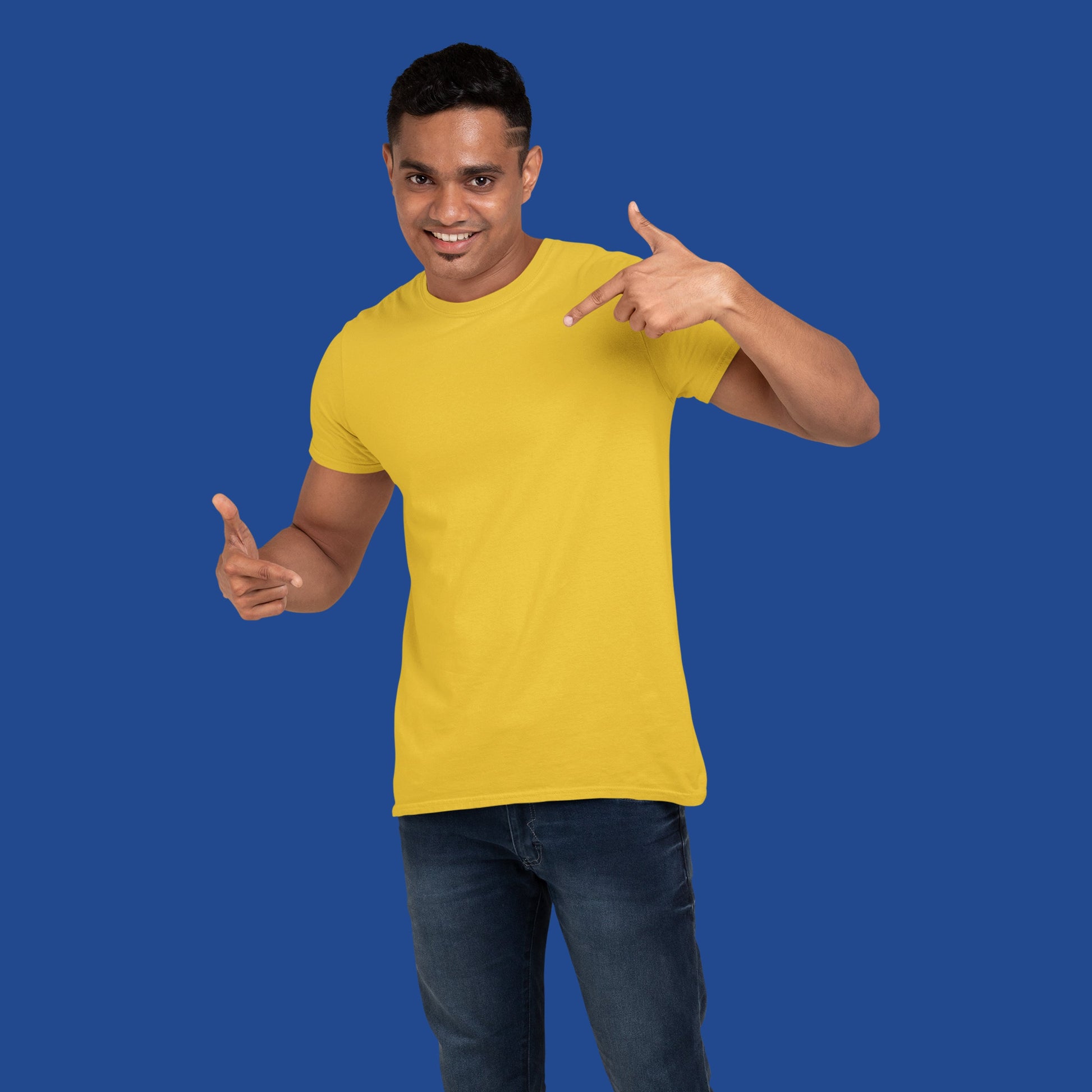 Men's Round Neck Plain T-Shirt Yellow