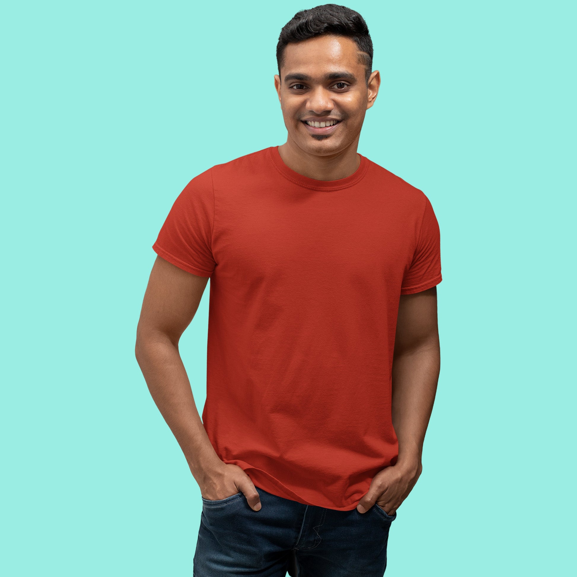 Men's Round Neck Plain T-Shirt  Brick Red