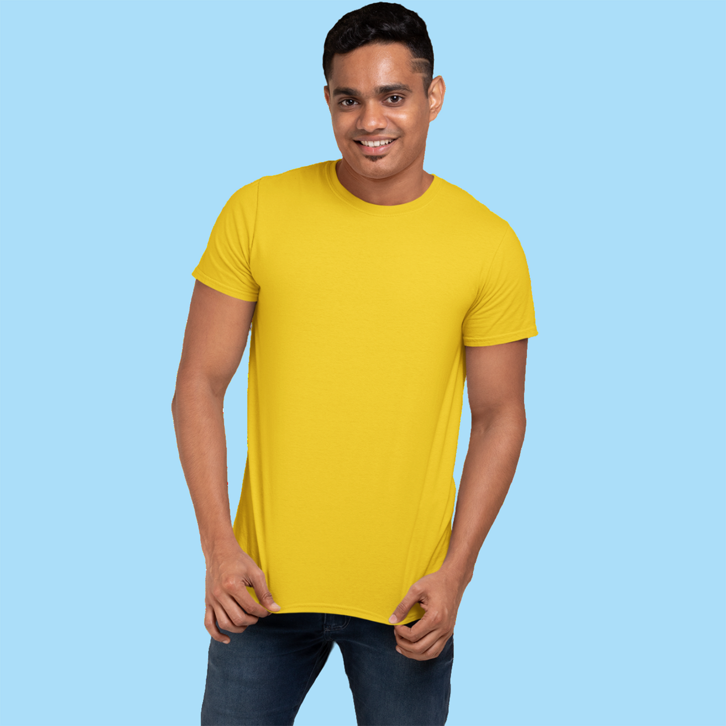 Men's Round Neck Plain T-Shirt Yellow