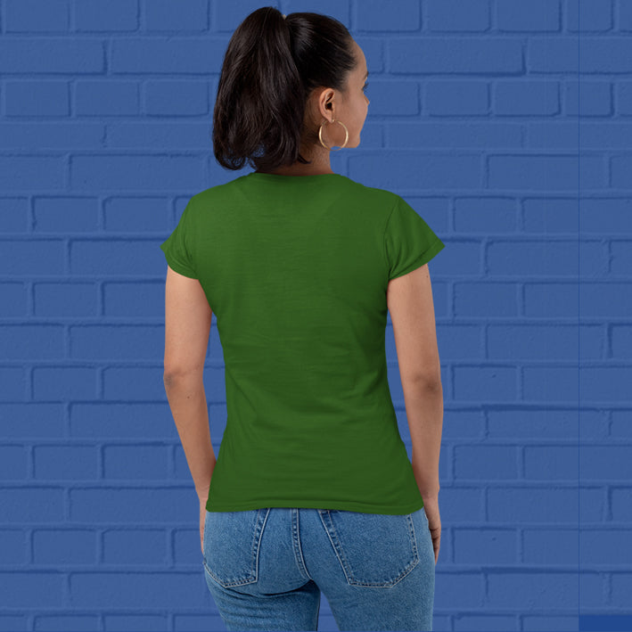 Women's Plain Round Neck T-shirt Bottle Green– Hawkty