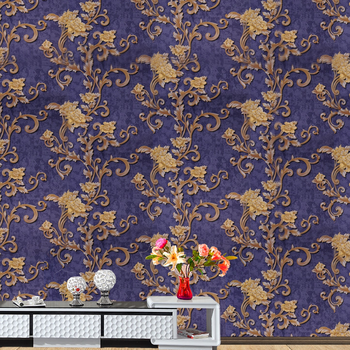 Purple Base with Golden Color Design Wallpaper