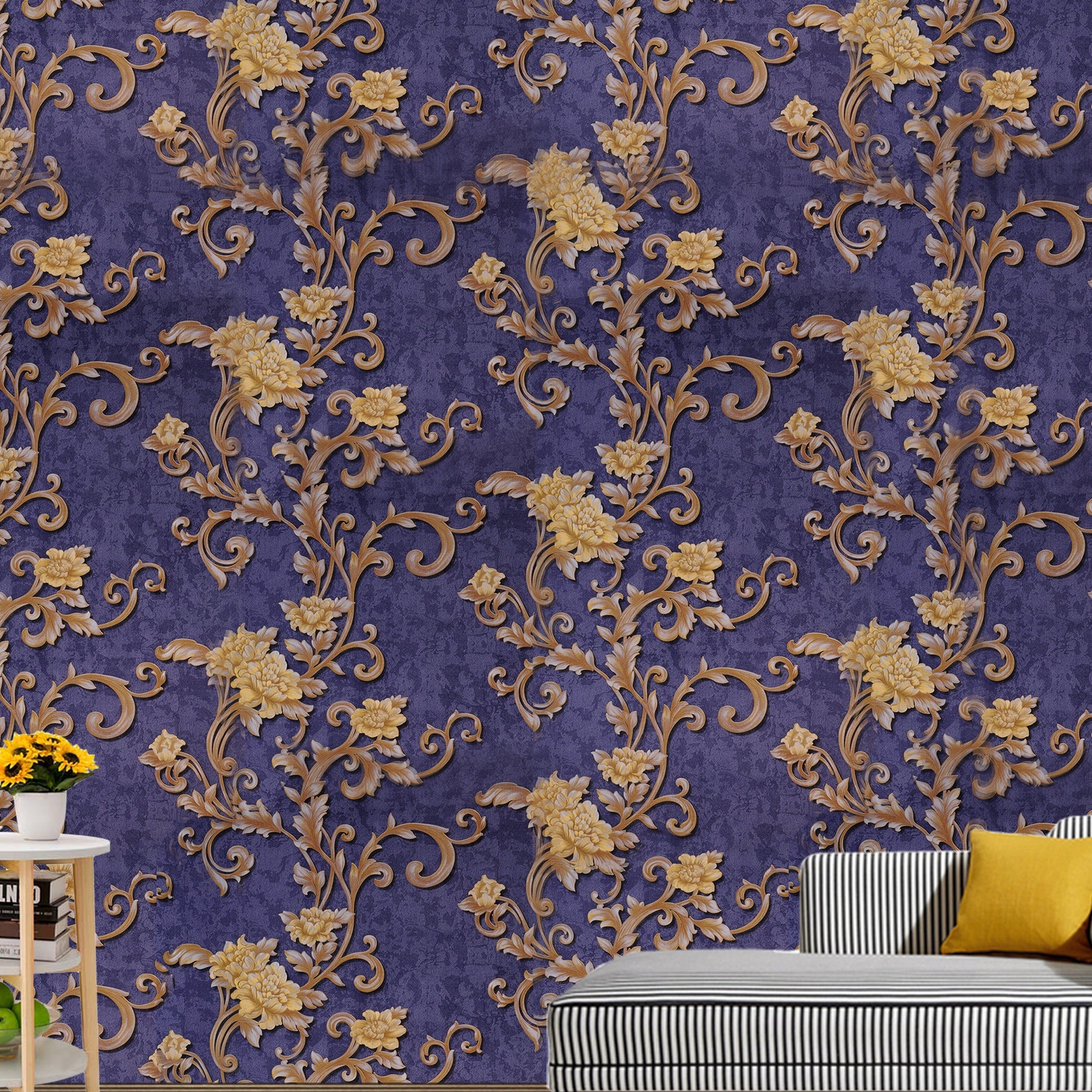 Purple Base with Golden Color Design Wallpaper