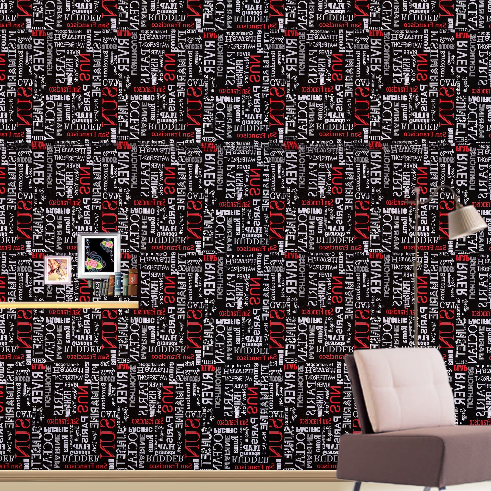 Decorative Black Base Multicolor Wallpaper