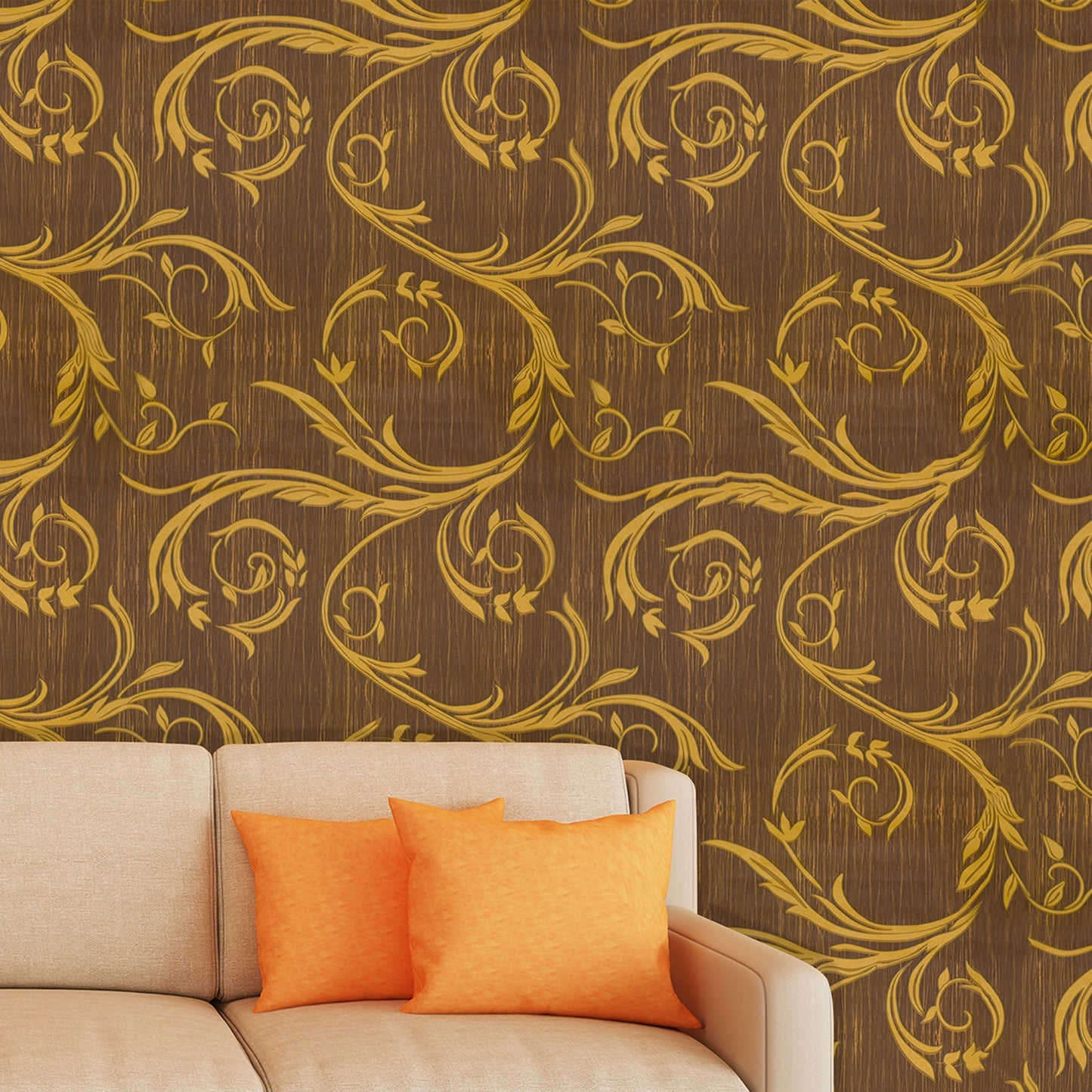 Decorative Brown and Gold Wallpaper for office space