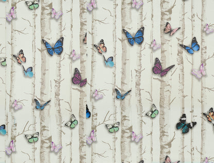 Decorative White Base Multicolor Butterfly Wallpaper