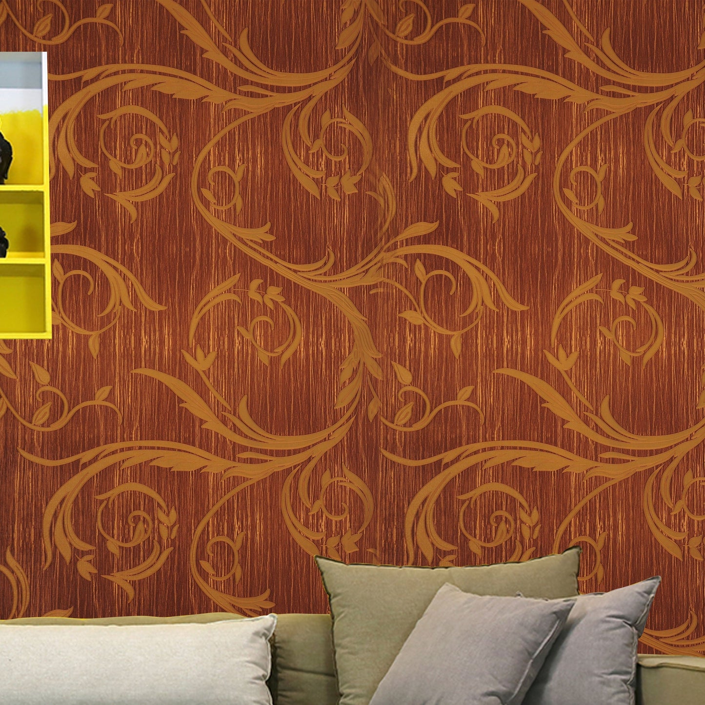 Decorative Maroon and Gold Wallpaper