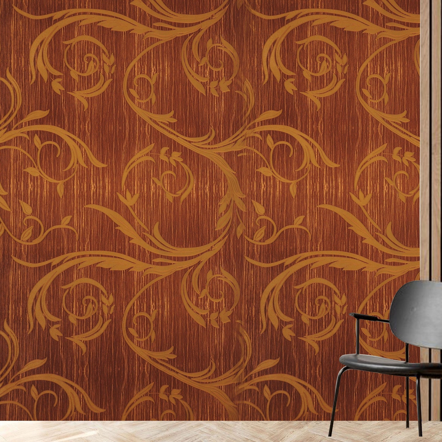 Decorative Maroon and Gold Wallpaper