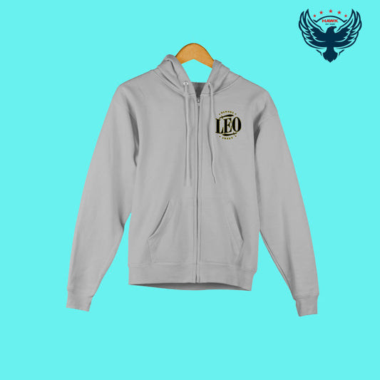 LEO TITLE CARD LOGO PRINTED ZIPPER HOODIE- GREY MELANGE