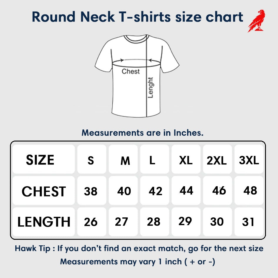 Travel Addict Half Sleeve T-Shirt size chart