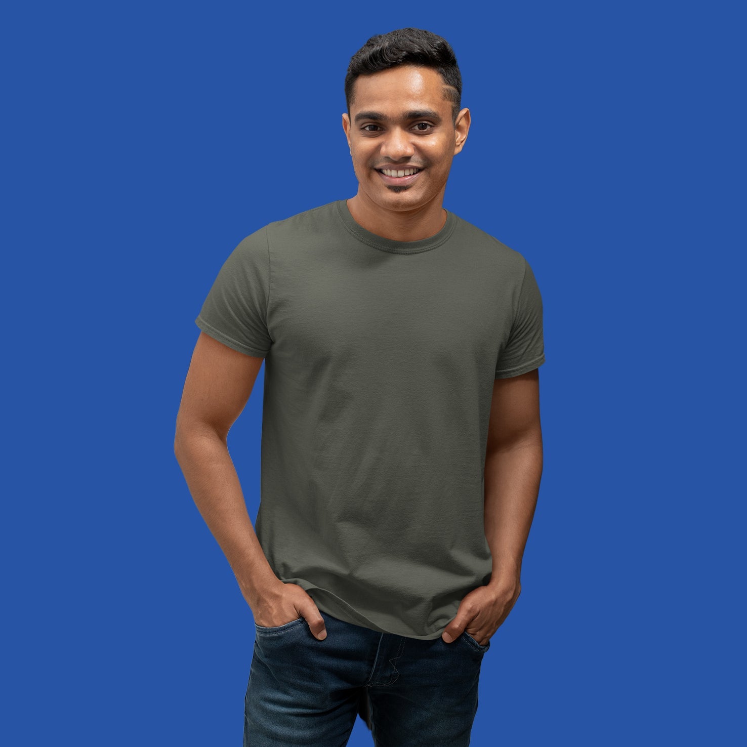 Men's Round Neck Plain T-Shirt Olive Green